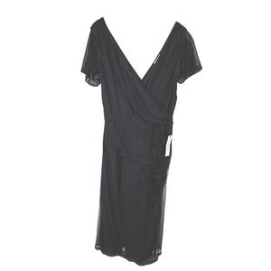 KIYONNA Womens Black Tulle Polka Dot Wrap Maxi Dress Formal Evening Gown 1X NEW